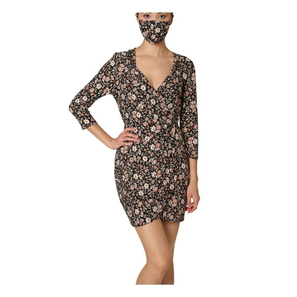 ULTRA FLIRT Womens Black 3/4 Sleeve V Neck Short Evening Tulip Dress XS